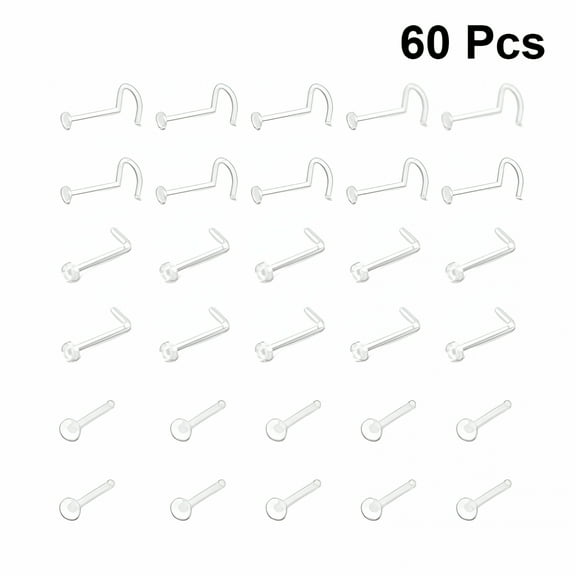 DESIGNICE 60 Pcs Piercing Retainers Clear Jewelry Bendable Nose Rings Invisible Stud Titanium Clear Nose Studs