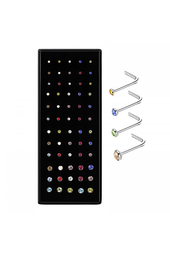 60Pcs Nose Studs for Women Men 316L Stainless Steel Cz Nose Piercing Jewelry L Shaped Nose Rings Bone Nose Ring Hoop 22G Flat Back Nose Stud 16 Gauge Nose Jewelry Ring 16 Gauge Hoop Earring