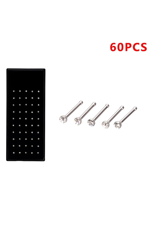 60Pcs Stainless Steel Adults Nose Studs Rhinestone Piercing Nose Studs Rings Pins