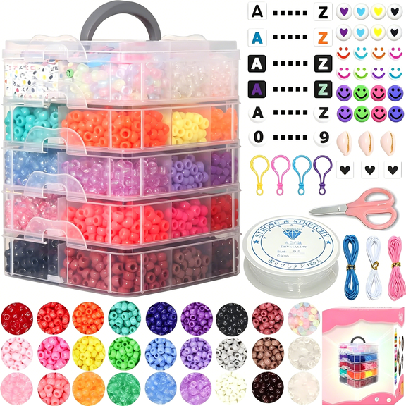 DESIGNICE 6500Pcs Pony Beads for Bracelets Making, Multi-Colored Rainbow Plastic Hair Large Beads for Hair Braids, 27 Colors Kandi Friendship Bracelet Bead Jewelry Making Kits for Craft