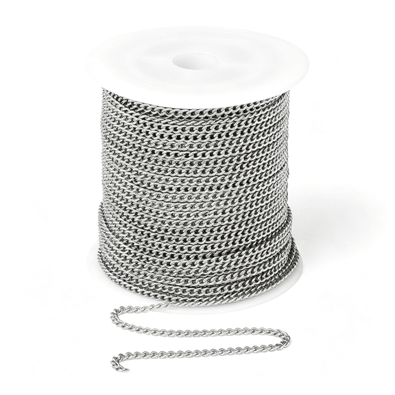 DESIGNICE 66Ft Stainless Steel Curb Chains Roll 2Mm Chains Bulk for Jewelry Making | Small 304 Stainless Steel Flat Twisted Curb Link Chains Spool for Diy Craft Necklace