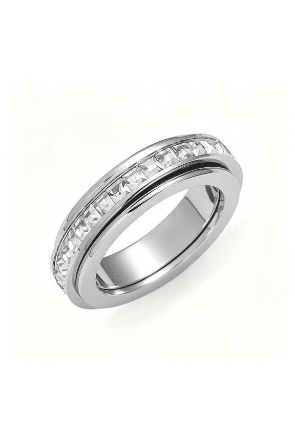 6Mm Titanium Fidget Rings for Women Anxiety Relasing,Full Cubic Zirconia Eternity Wedding Band Ring Love Statement Jewelry,Hypoallergenic Stainless Steel Gold Rings