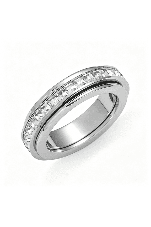 6Mm Titanium Fidget Rings for Women Anxiety Relasing,Full Cubic Zirconia Eternity Wedding Band Ring Love Statement Jewelry,Hypoallergenic Stainless Steel Gold Rings for Women
