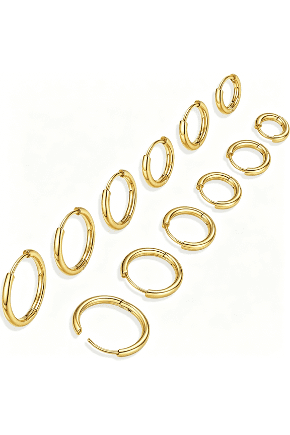 6Pairs 14K Gold Plated Huggie Hoop Earrings Lightweight Minimalist Small Hoops.Hypoallergenic Nickel-free Lead-free.Non-Tarnish Everyday Jewelry for Sensitive Ears.Multiple Piercing Stack