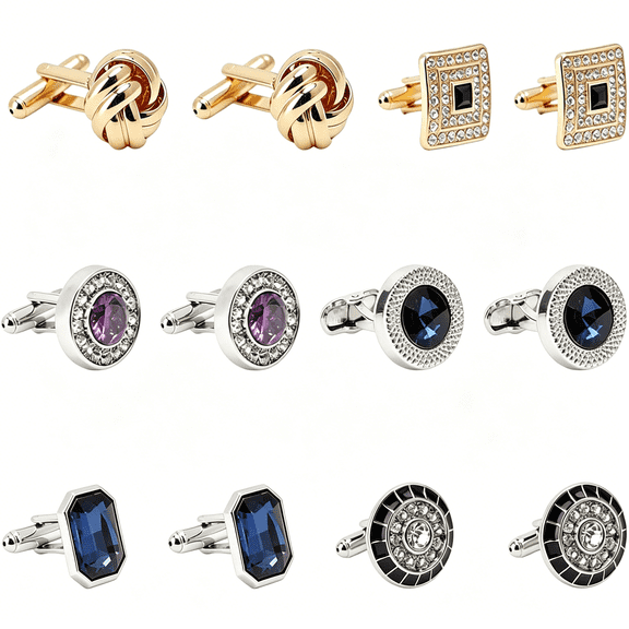 DESIGNICE 6Pairs Cufflinks Cuff Links for Men,Diamond Crystal Cufflinks,Fashion Classic Tone Cuff Links Round Square Rectangle Cufflink Shirt Studs Formal Business Wedding Gifts for Men