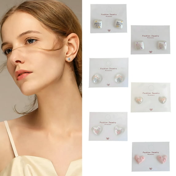 DESIGNICE 6Pairs Cute Earrings,Alloy Oil Dripping Process Stud Earrings,Graffiti Splicing Studs,Style4