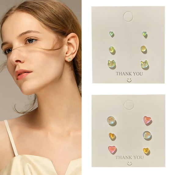 DESIGNICE 6Pairs Cute Earrings,Resin Stud Earrings for Women,Scratch-Safe Studs Earrings for Women,Style1
