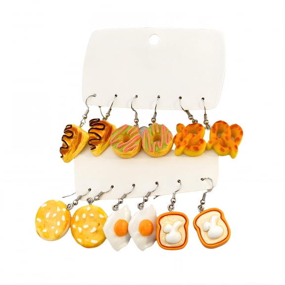 DESIGNICE 6Pairs Fun Earrings,Plastics and Resins Women'S Jewelry,Fried Egg Stud Earrings for Women,Style1