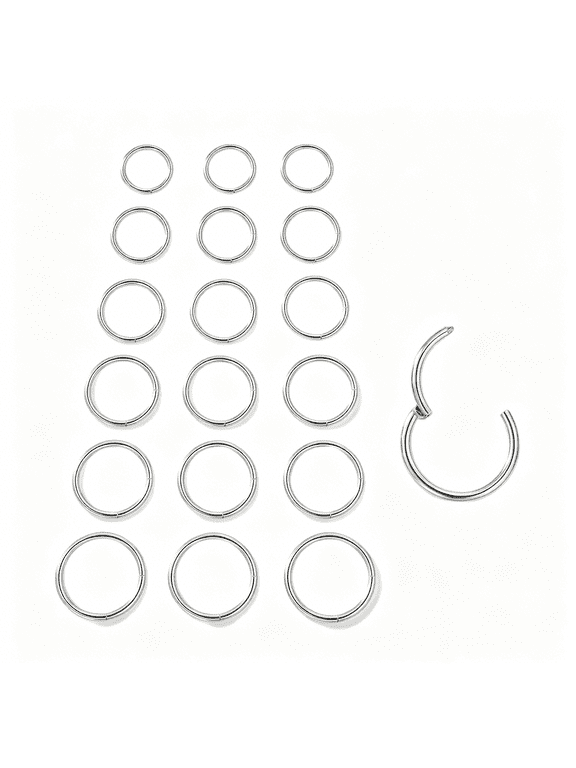 6Pairs Nose Rings Hoops-316L Surgical Steel Hinged Nose Hoops 16/18/20G Clicker Septum Nose Ring Lip Helixcartilage Hoop Earring Daith Rook Conch Body Piercing Jewelry for Women Men 6-12Mm