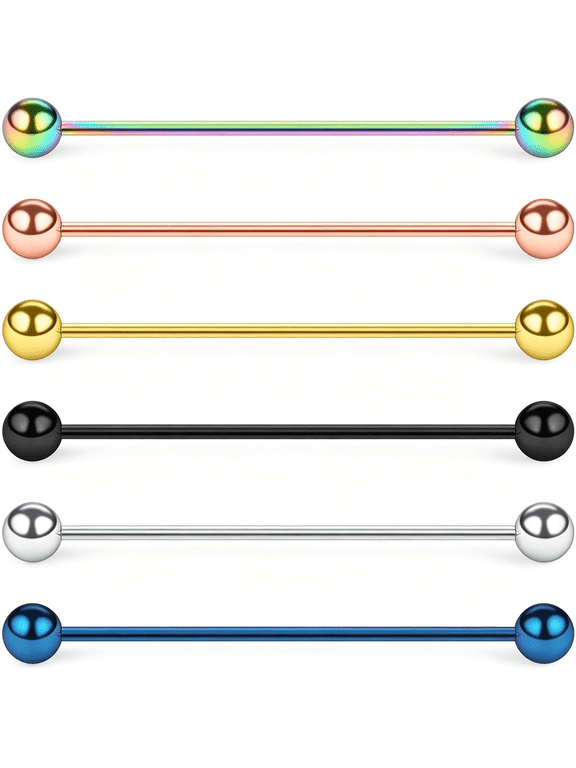 6Pcs 16G Industrial Barbell Cartilage Earring Body Piercing Jewelry 28Mm 32Mm 35Mm 38Mm 40Mm