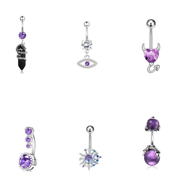 DESIGNICE 6Pcs Belly Button Ring,Long Design Belly Rings,Fashion Piercing Accessory Belly Ring,Mixing3