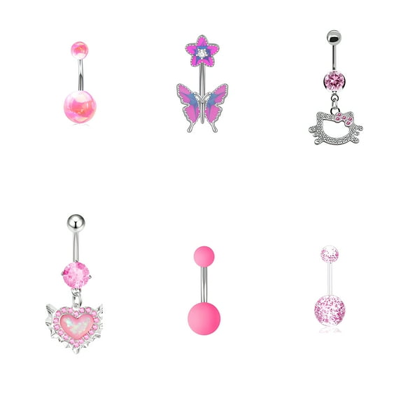 DESIGNICE 6Pcs Belly Button Ring,Stainless Steel Belly Button Rings,4g Belly Piercing