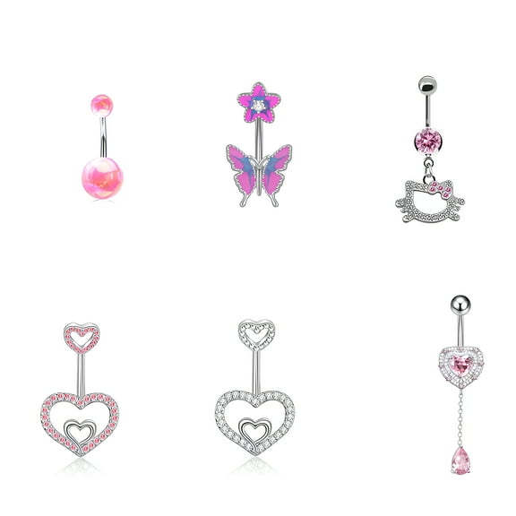 DESIGNICE 6Pcs Belly Button Ring,Stainless Steel Clip on Belly Button Rings,4g Piercings