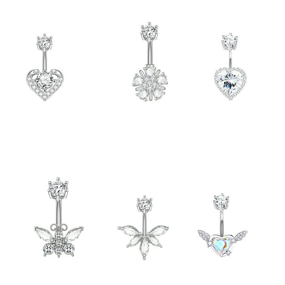 DESIGNICE 6Pcs Belly Button Ring,Stainless Steel Dangle Belly Button Rings,5g Belly Piercing