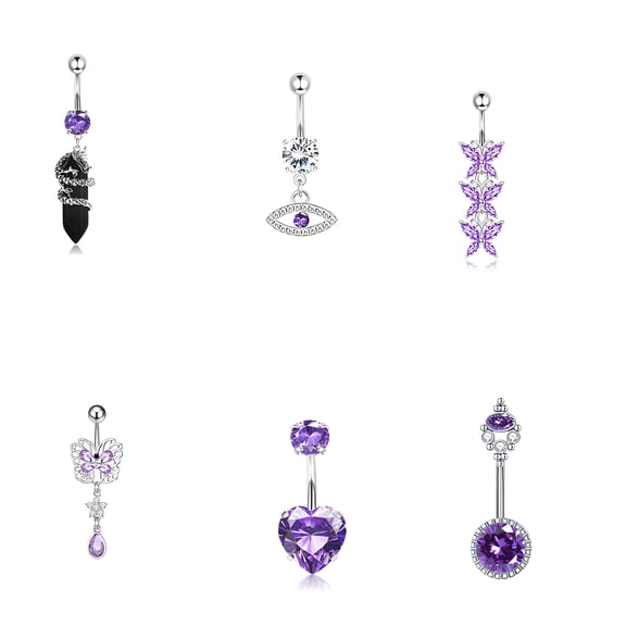 DESIGNICE 6Pcs Belly Button Ring,Stainless Steel Floating Belly Button Rings,5g Belly Piercing