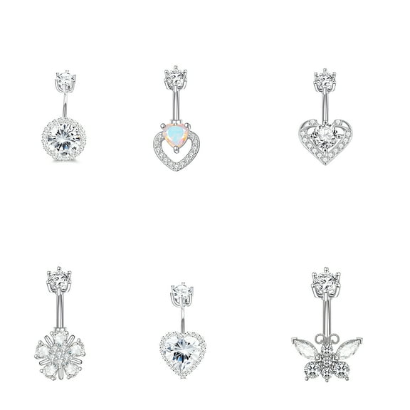 DESIGNICE 6Pcs Belly Button Ring,Stainless Steel Navel Piercing Jewelry,5g Belly Piercing