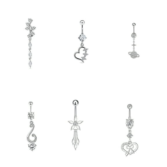 DESIGNICE 6Pcs Belly Button Ring,Stainless Steel Piercing,5g Clip on Belly Button Rings