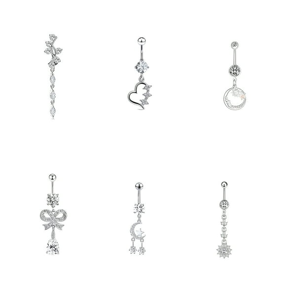 DESIGNICE 6Pcs Belly Button Ring,Stainless Steel Piercing Jewelry,5g Body Jewelry for Women