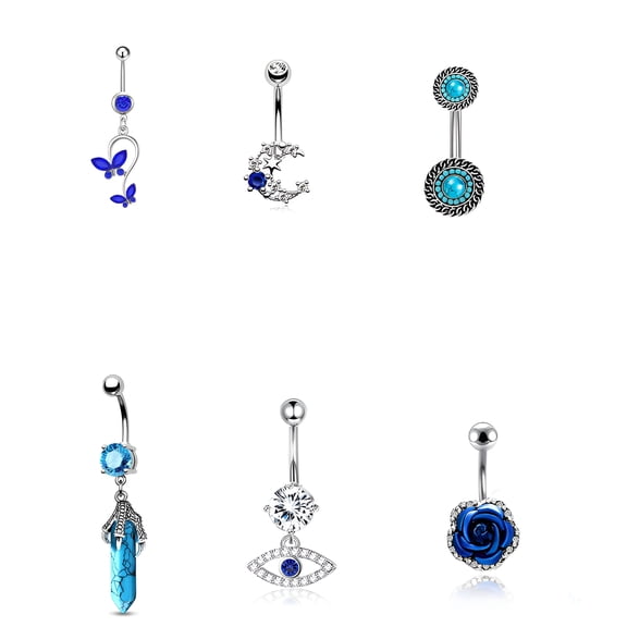 DESIGNICE 6Pcs Belly Button Ring,Stainless Steel Titanium Belly Button Rings,5g Belly Ring