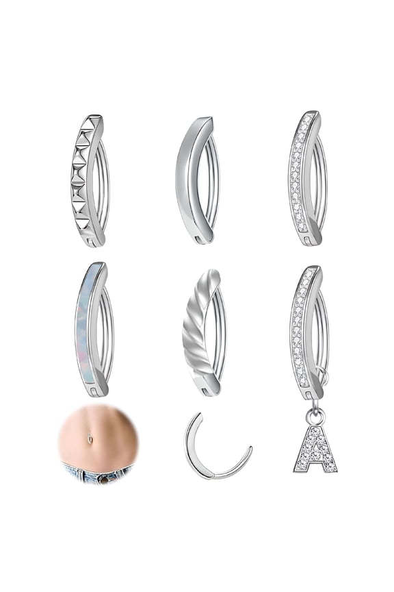 6Pcs Belly Button Ring for Women Belly Rings Small Hoop Belly Button Rings Simple Reverse Navel Rings Body Belly Piercing Jewelry-Silver