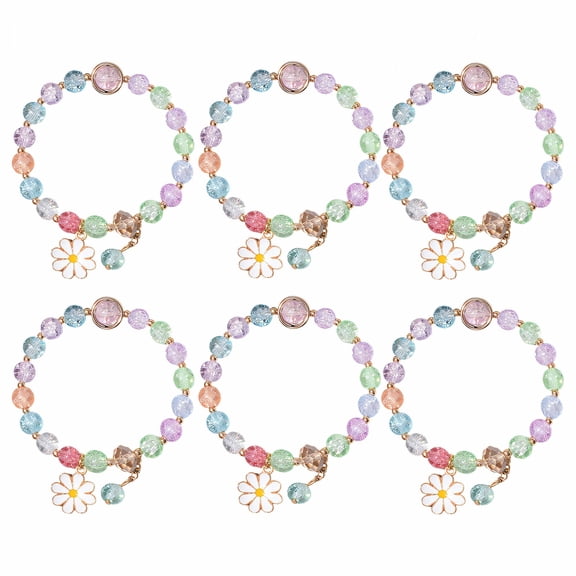 DESIGNICE 6 Pcs Girls' Charm Bracelets,Cute Daisy Beaded Bracelets for Teens 8-12,Colorful