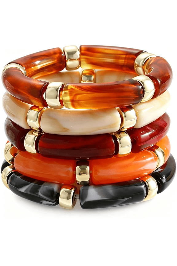 6Pcs Chunky Acrylic Bangle Bracelets for Women, Resin Bamboo Brown Stretchy Bracelet Stack, Fashion Jewelry for Women Resin Bamboo Brown Stretchy Bracelet Stack Acrylic Bangles