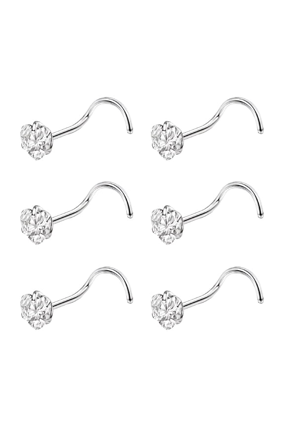 6Pcs/Set 20G Heart Nose Piercing Nose Corkscrew Stud Cz Nostril Piercing Clear Nose Piercing