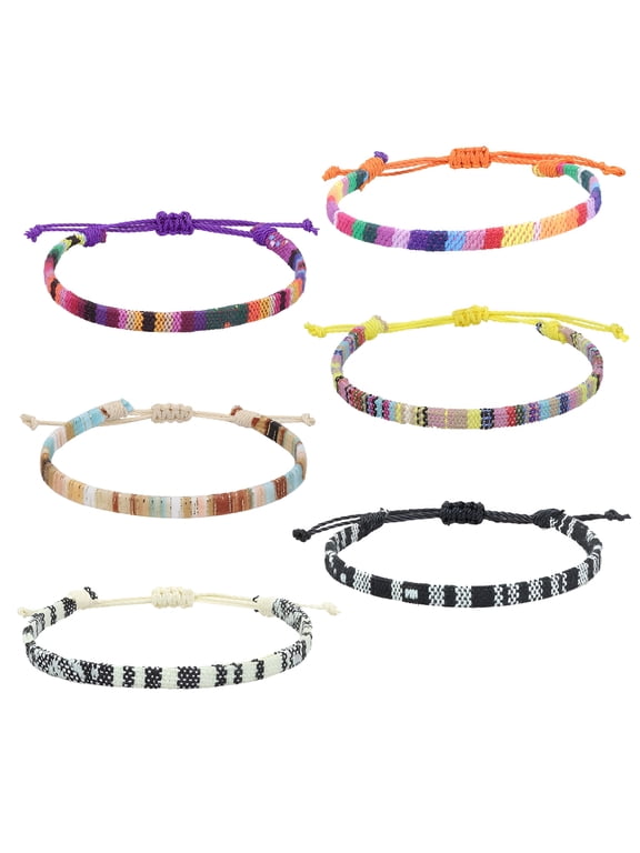 6Pcs Surfer Anklet Set Unisex Ethnic Ankle Bracelet Handmade Beach Festival Jewelry Waterproof Adjustable Thin String Rope Hippie Accessories
