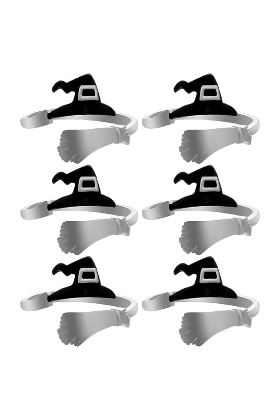 6Pcs Witch Hat Shaped Ring Women Finger Ring Halloween Finger Jewelry Party Finger Decoration (Silver)