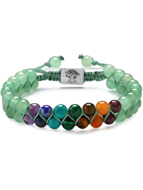 Chakra Beaded Bracelet for Anxiety,6mm Gemstone,Adjustable 6.5-9.5"