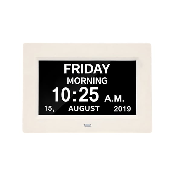 DESIGNICE 7 Inch Digital Day Clock for Seniors, Large Display Calendar with Date and Alarms, Dementia Memory Aid with USB Media Player