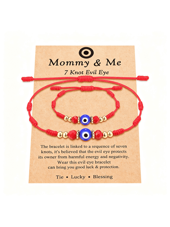 7 Knot Evil Eye Mommy and Me Bracelet Adjustable String Bracelets for Family,Protective Evil Eye Bracelet