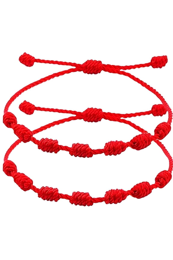 7 Knots Summer String Bracelets Red Bracelet Red Cord Bracelet Adjustable Kabbalah Red Knot String Bracelet Amulet for Protection, Evil Eye and Good Luck for Men Women Friendship 2/6 Pcs