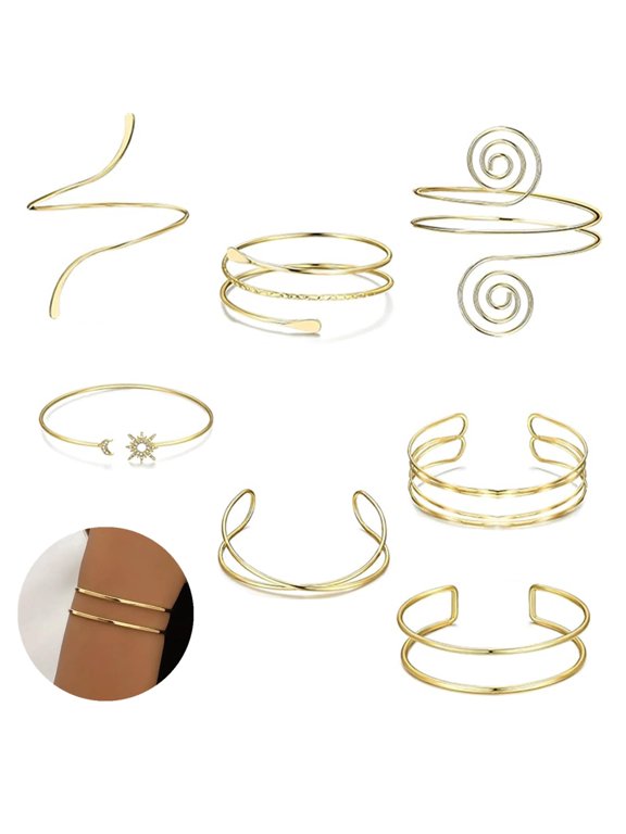 7 Pcs Arm Cuff Jewelry for Women Upper Arm Cuff Bangle Band Armlet Adjustable Arm Cuff Bracelet