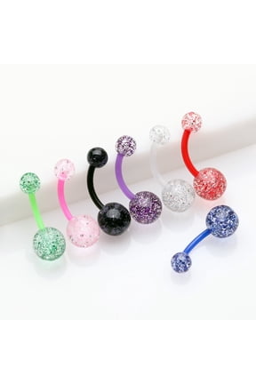 7 Pcs Assorted Glittered Bio-Flex Belly Button Ring Hypoallergenic Belly Button Rings Plastic Belly Button Rings
