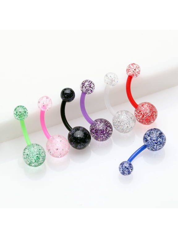 7 Pcs Assorted Glittered Bio-Flex Belly Button Ring Hypoallergenic Belly Button Rings Plastic Belly Button Rings