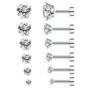 DESIGNICE 7 Pcs Sterling Silver Earrings,Comfortable Earrings Silver,Stable 925 Sterling Silver Earrings
