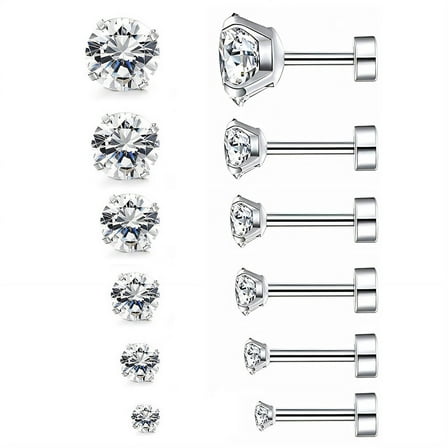 DESIGNICE 7 Pcs Sterling Silver Earrings,Comfortable Earrings Silver,Stable 925 Sterling Silver Earrings