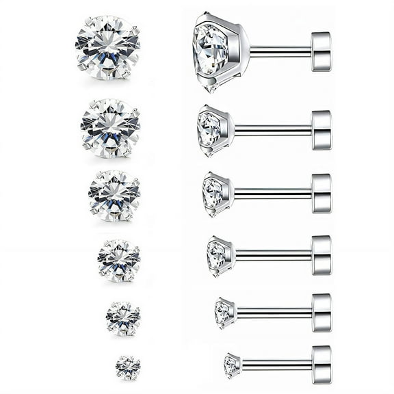 DESIGNICE 7 Pcs Sterling Silver Earrings,Comfortable Earrings Silver,Stable 925 Sterling Silver Earrings