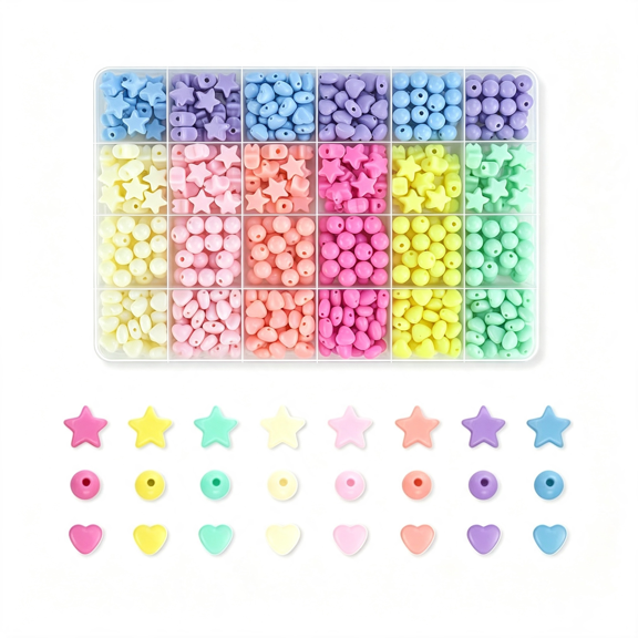 DESIGNICE 700Pcs Acrylic Star Round Heart Shaped Beads for Bracelets Jewelry Making Necklaces Diy Crafts Hair Accessories Bead Colorful Assorted Pastel Beads Rainbow Spacer Beads Bulk(8 Candy Colors)