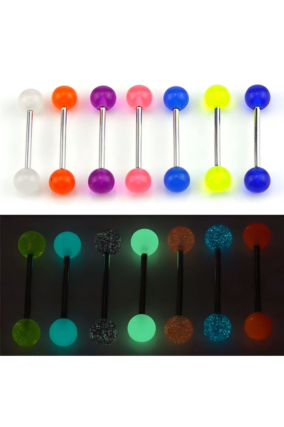 7PCS/Set Glow In The Dark Luminous Barbell Tongue Rings Body Piercing Jewelry