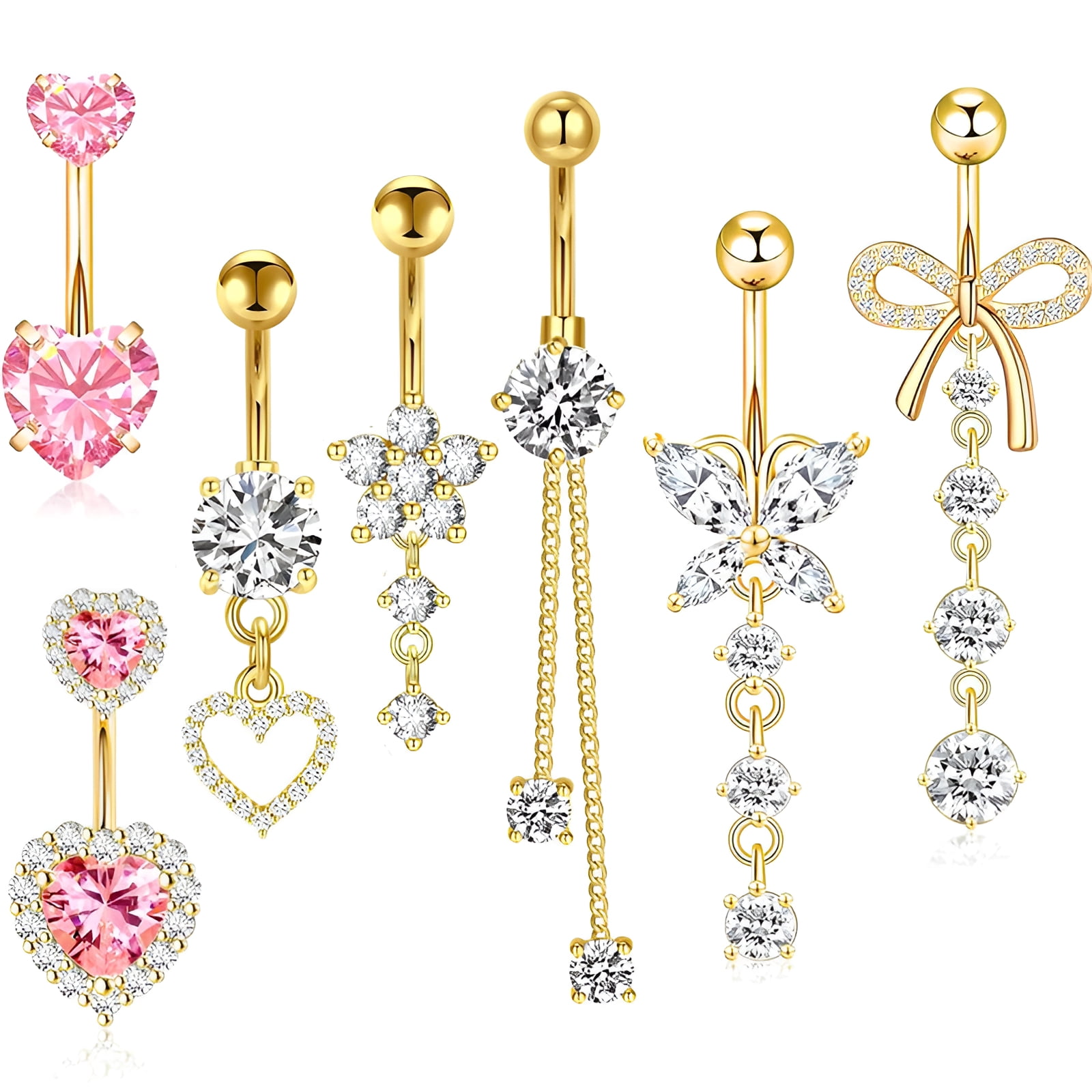 DESIGNICE 7Pcs Belly Button Ring,Stainless Steel Belly Button Ring ...