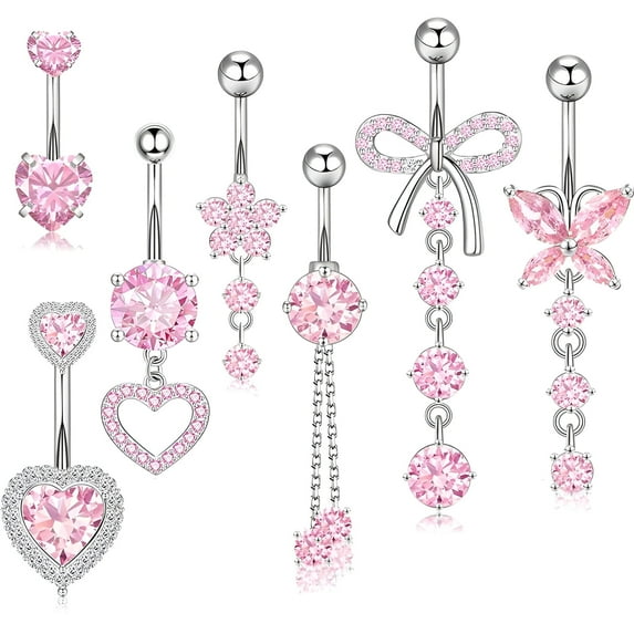 DESIGNICE 7Pcs Belly Button Ring,Stainless Steel Body Jewelry,5g Belly Piercing