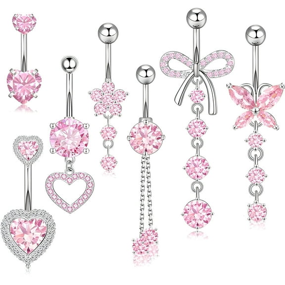 DESIGNICE 7Pcs Belly Button Ring,Stainless Steel Body Jewelry,5g Belly Piercing