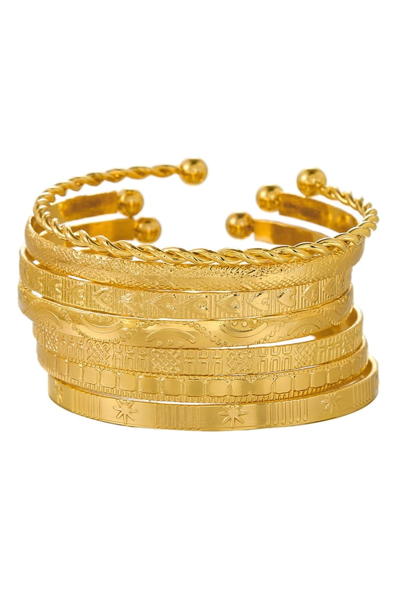 7Pcs Gold Bangle Bracelets Set for Women-Multi Layer Stackable Textured Bracelets Indian Cuff Bangles Boho Jewelry Set