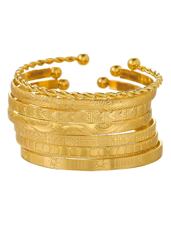 7Pcs Gold Bangle Bracelets Set for Women-Multi Layer Stackable Textured Bracelets Indian Cuff Bangles Boho Jewelry Set