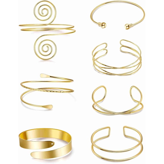 DESIGNICE 7Pcs Upper Arm Cuff for Women Gold Silver Open Arm Cuff Bracelets Adjustable Armlet Armband Minimalist Coil Swirl Arm Cuff Bracelet Jewelry