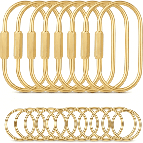 DESIGNICE 8 Pack Gold Carabiner Key Ring Clip,Brass Screw Lock Keychain Holder for Backpacks,Bag Charms for Handbags&Purses,Durable Key Chain Hooks Accessories for Women&Men