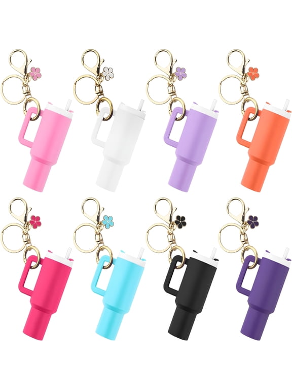 8 Pack Mini Tumbler Keychain for Women Girls - Cute Mini Cup Keychain Chapstick Holder with Lip Gloss Storage - Colorful Tumbler Key Chains Set for Bag Keys Backpack Accessories