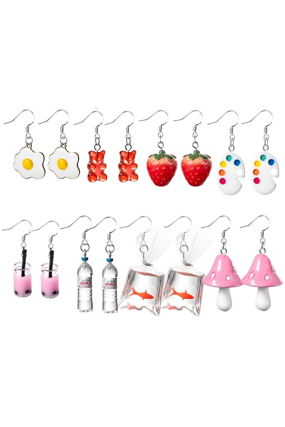 8 Pairs Funny Weird Dangle Earrings Kidcore Indie Aesthetic Jewelry